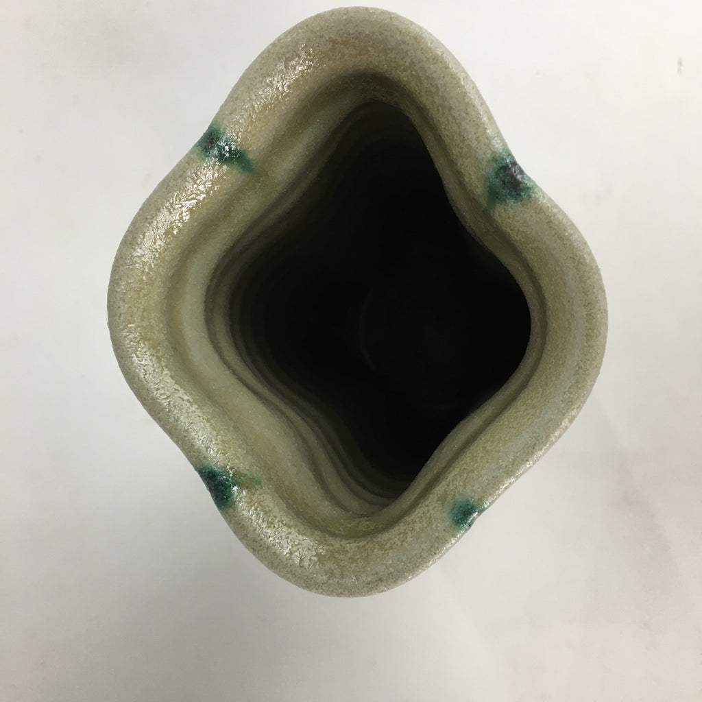 Japanese Kiseto ware Hanao Ceramic Flower Vase Vtg Green Line Kabin Box PX545