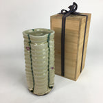 Japanese Kiseto ware Hanao Ceramic Flower Vase Vtg Green Line Kabin Box PX545