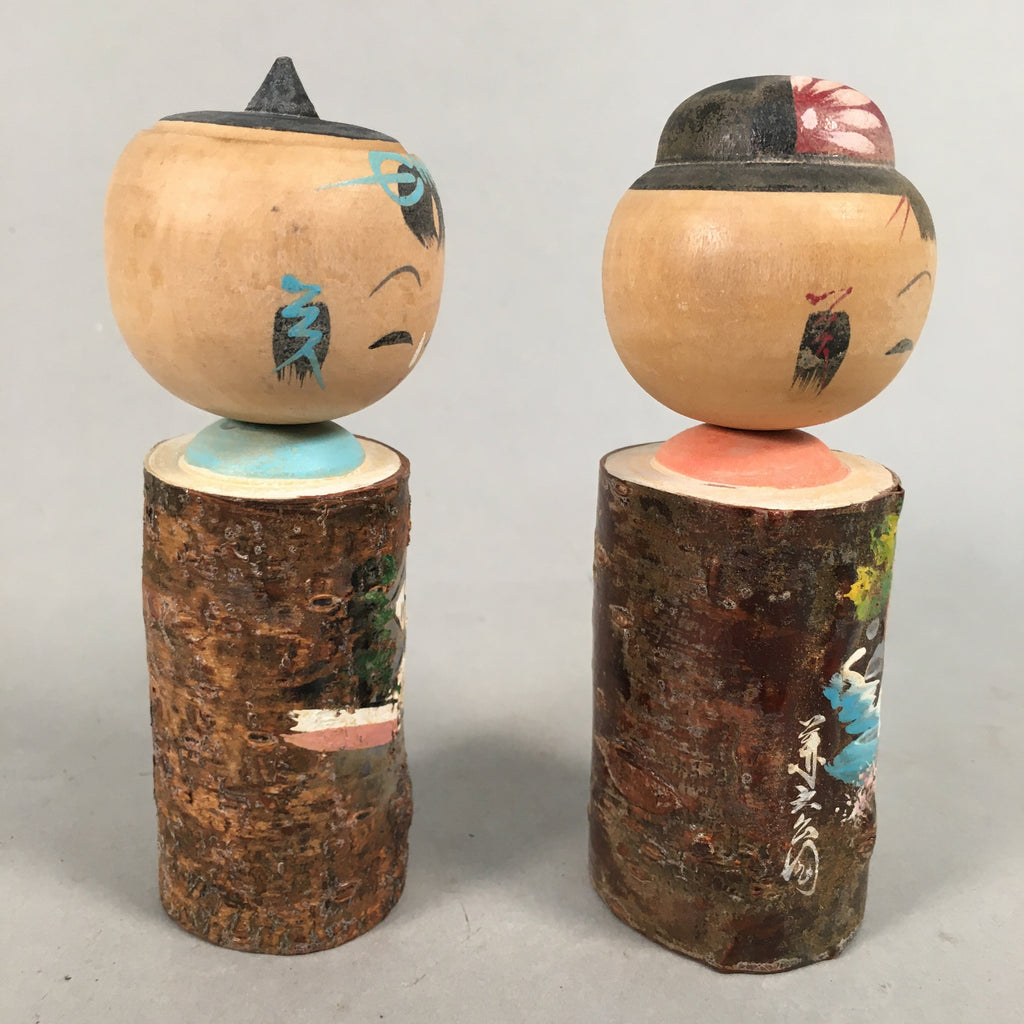 Japanese Kokeshi Doll 2pc Vtg Wooden Figurine Traditional Kokeshi Set KF541