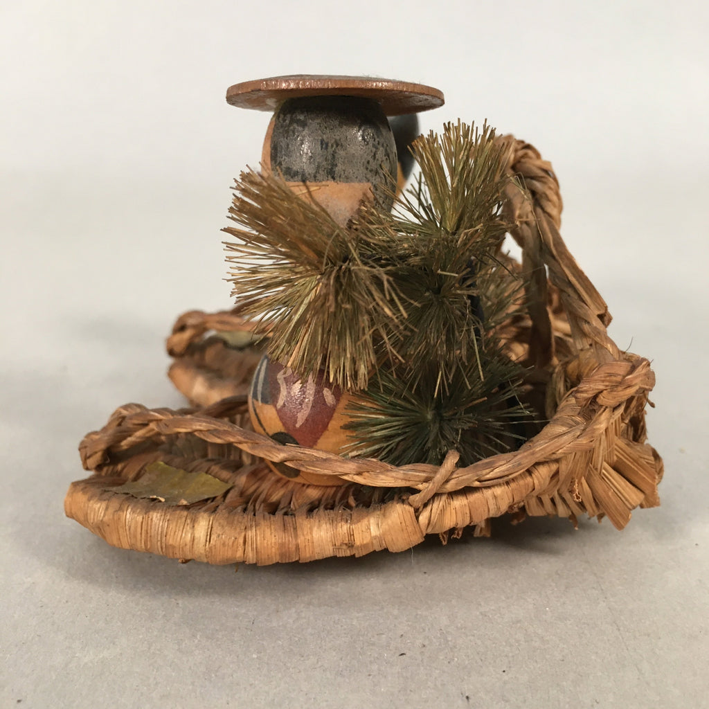 Japanese Kokeshi Doll Ornament Vtg Wood Straw Sandals Waraji Ningyo KF520