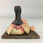 Japanese Kokeshi Doll Paper Figurine Vtg Kimono Girl Hand Ball Pink KF343
