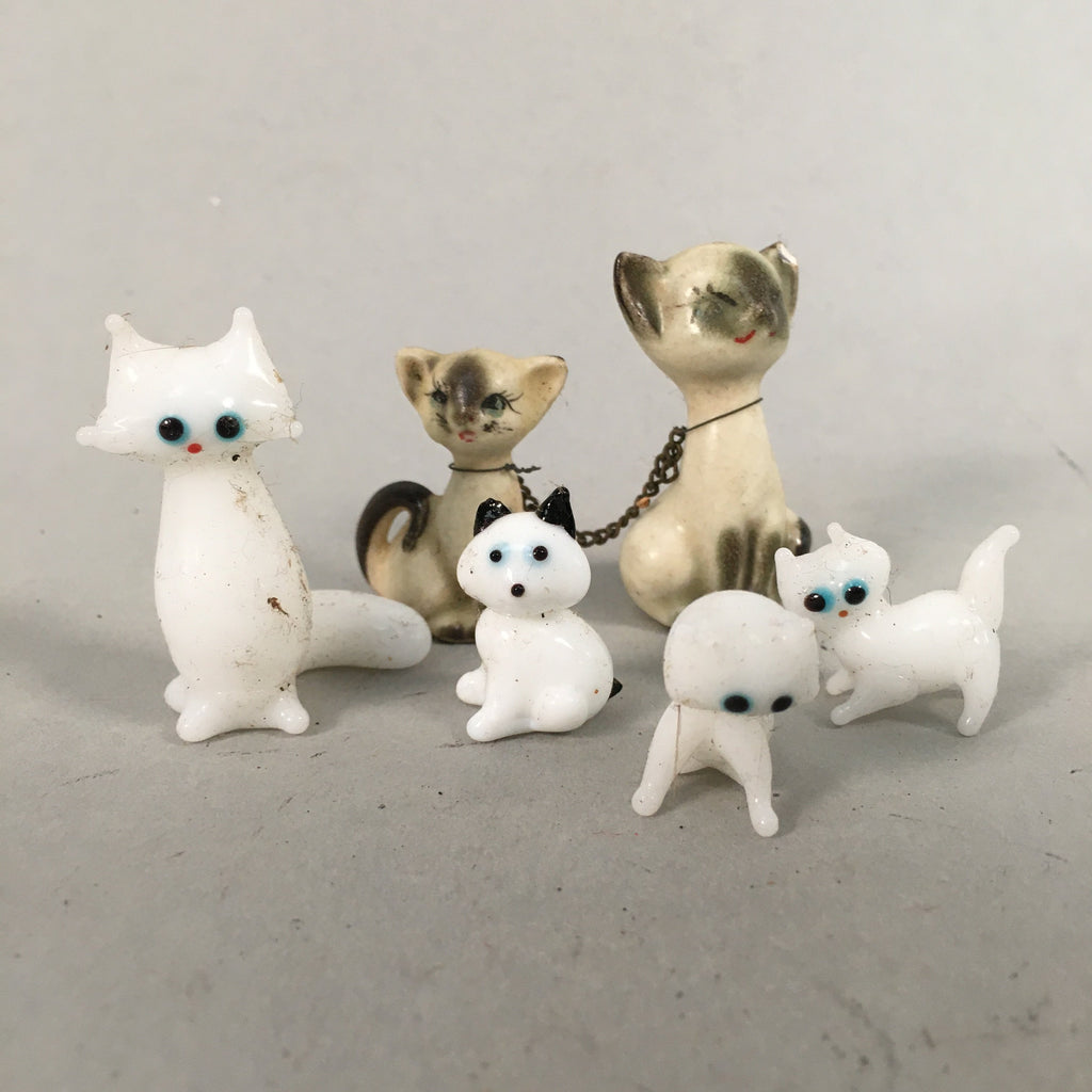 Japanese Kokeshi Doll Vtg 6pc Cat Ceramic Porcelain Craft Figurine KF551