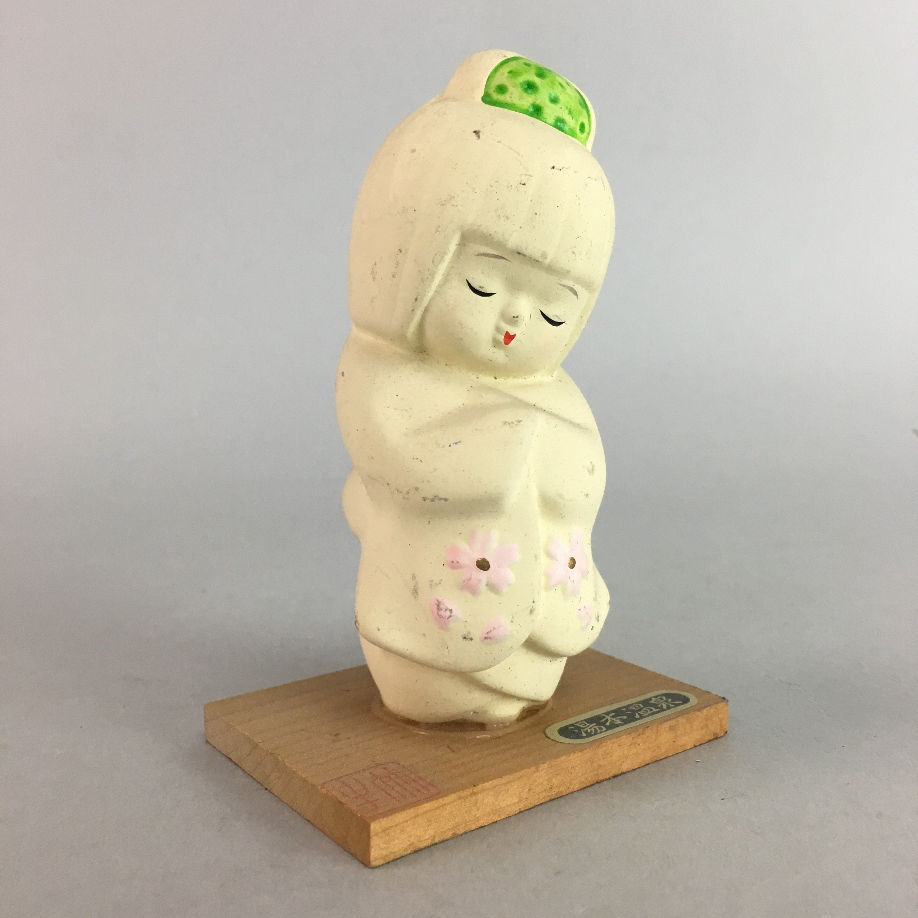 Japanese Kokeshi Doll Vtg Ceramic Figurine Kimono Girl Hot Spring Souvenir KF182