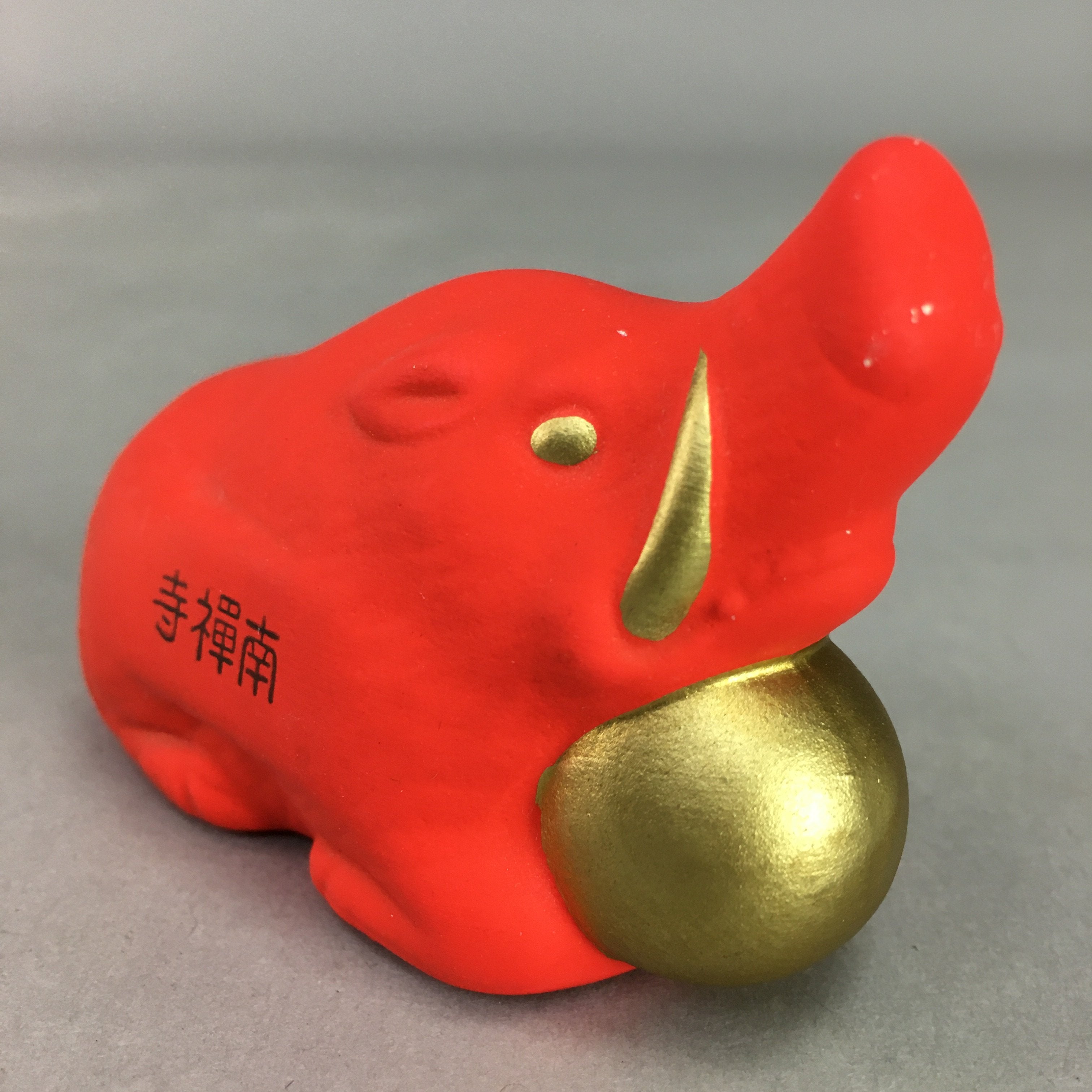 Japanese Kokeshi Doll Vtg Ceramic Figurine Wild Boar Oriental Zodiac Red KF303