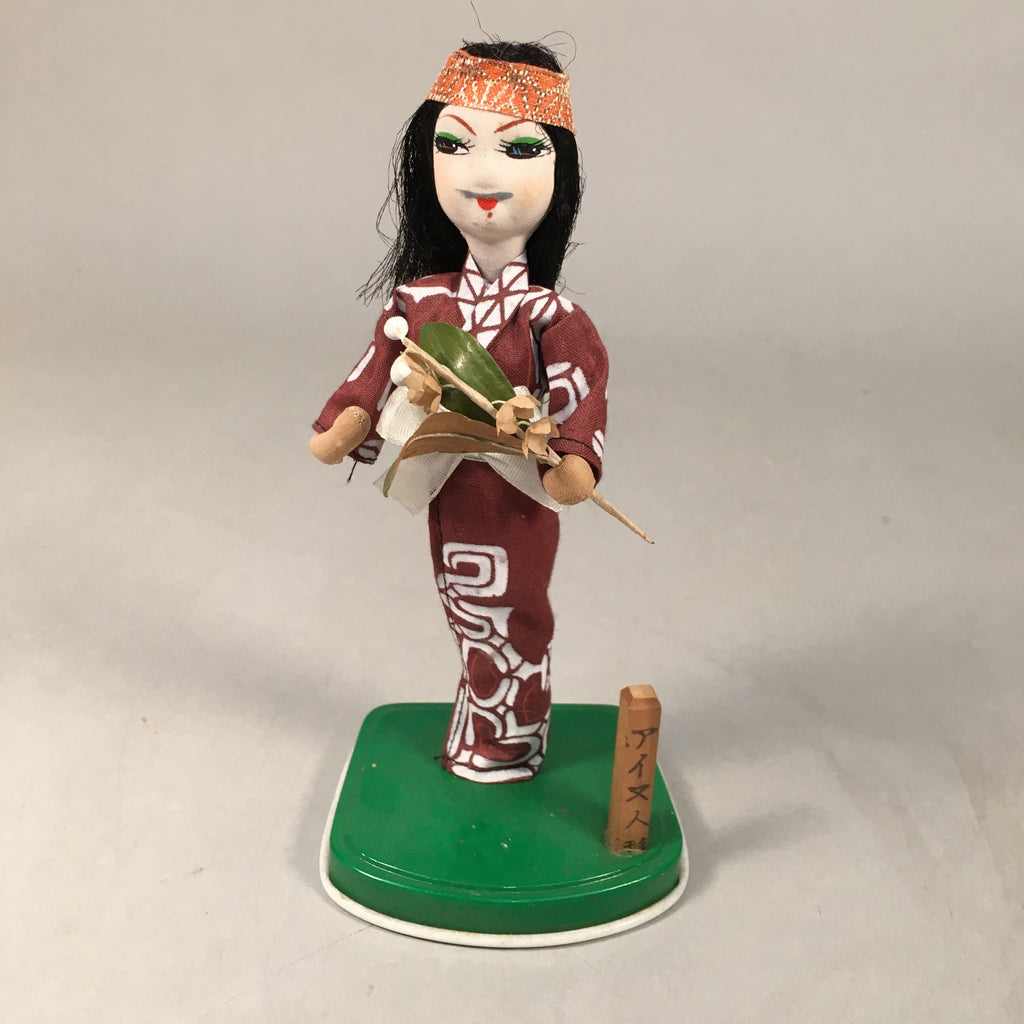 Japanese Kokeshi Doll Vtg Figurine Ainu Woman Kimono Tattoo Hokkaido KF355