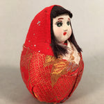 Japanese Kokeshi Doll Vtg Figurine Hina Doll Hime Daruma Red kimono KF531