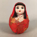 Japanese Kokeshi Doll Vtg Figurine Hina Doll Hime Daruma Red kimono KF531