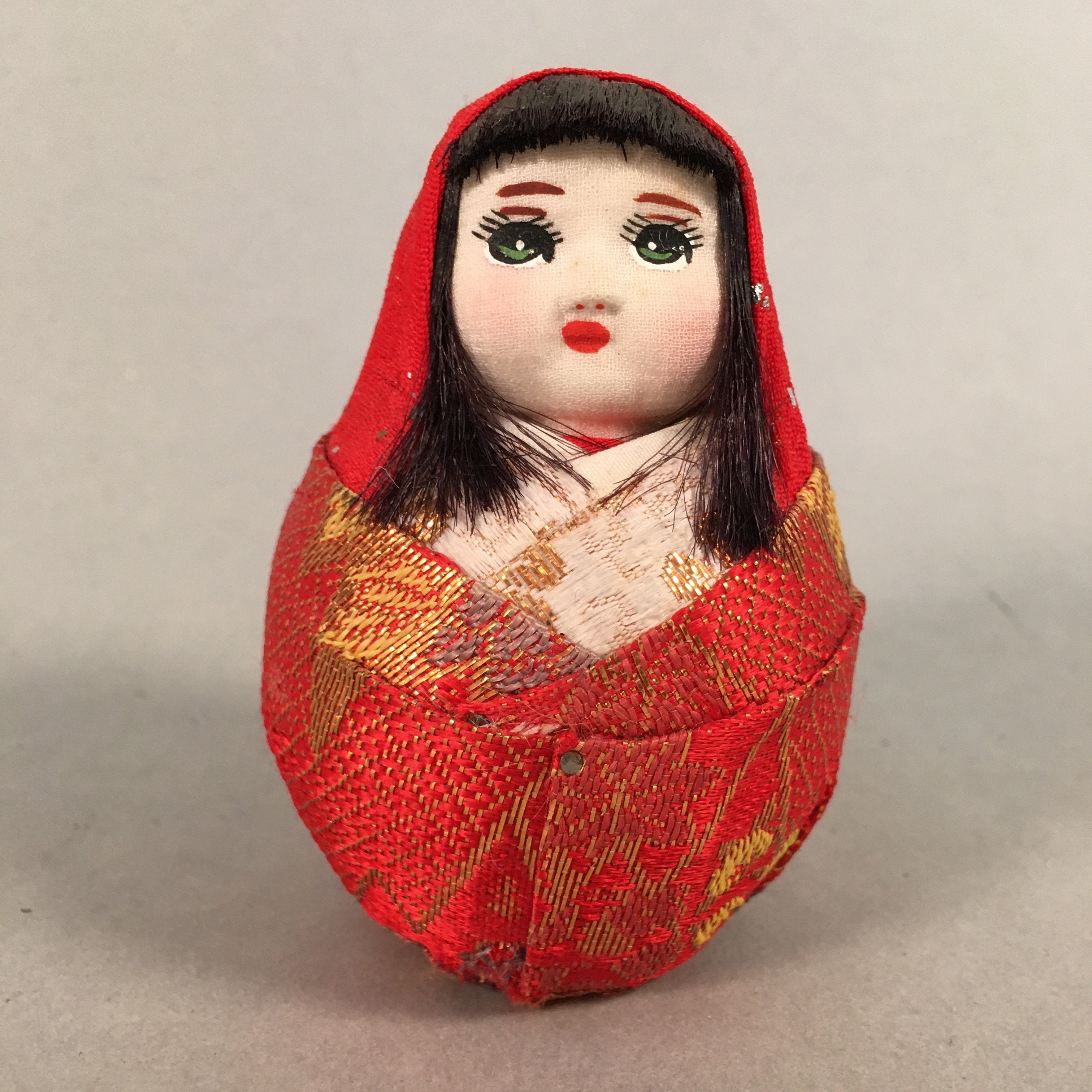 Japanese Kokeshi Doll Vtg Figurine Hina Doll Hime Daruma Red kimono KF531