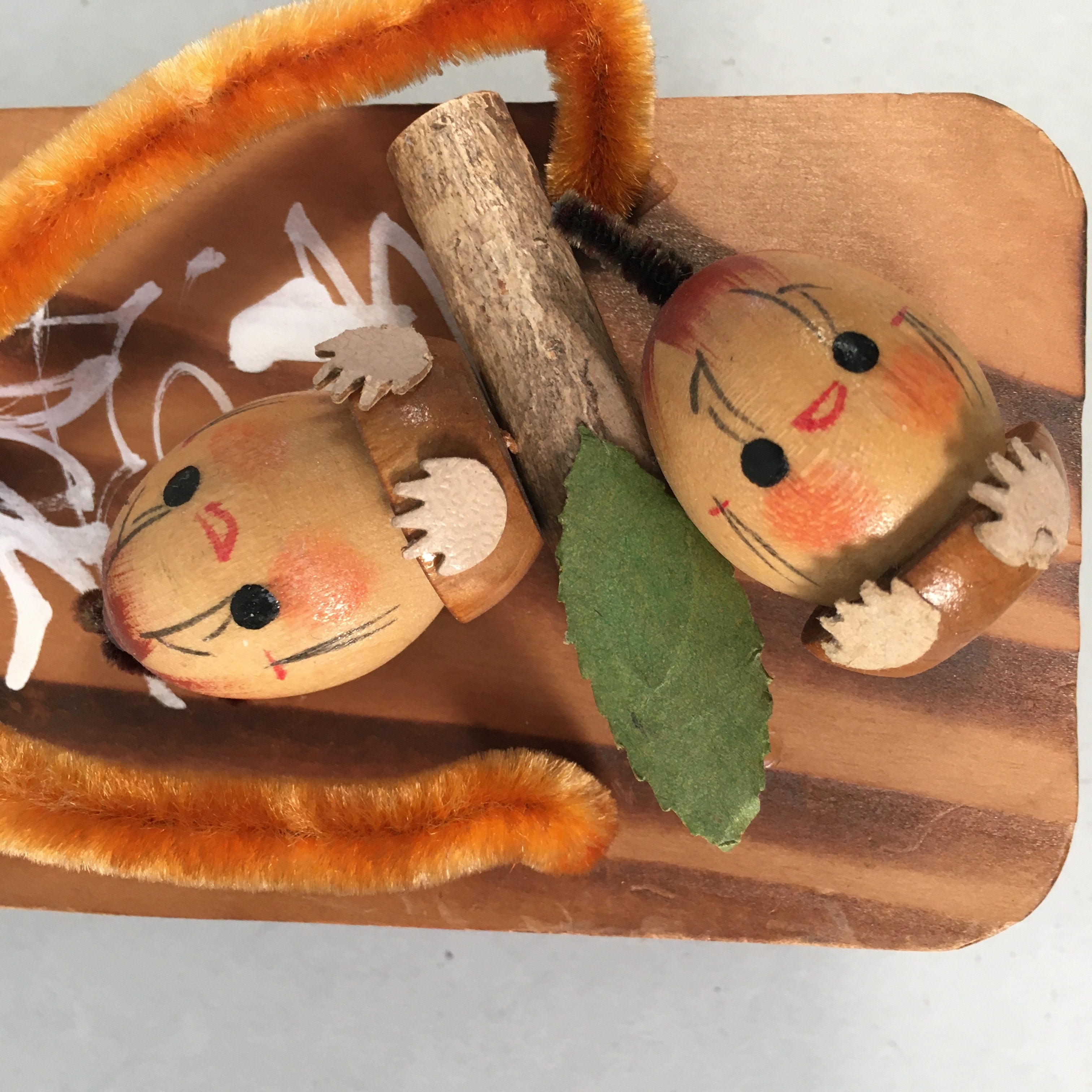 Japanese Kokeshi Doll Vtg Handmade Geta Wood Sandal Acorn Ningyo KF511