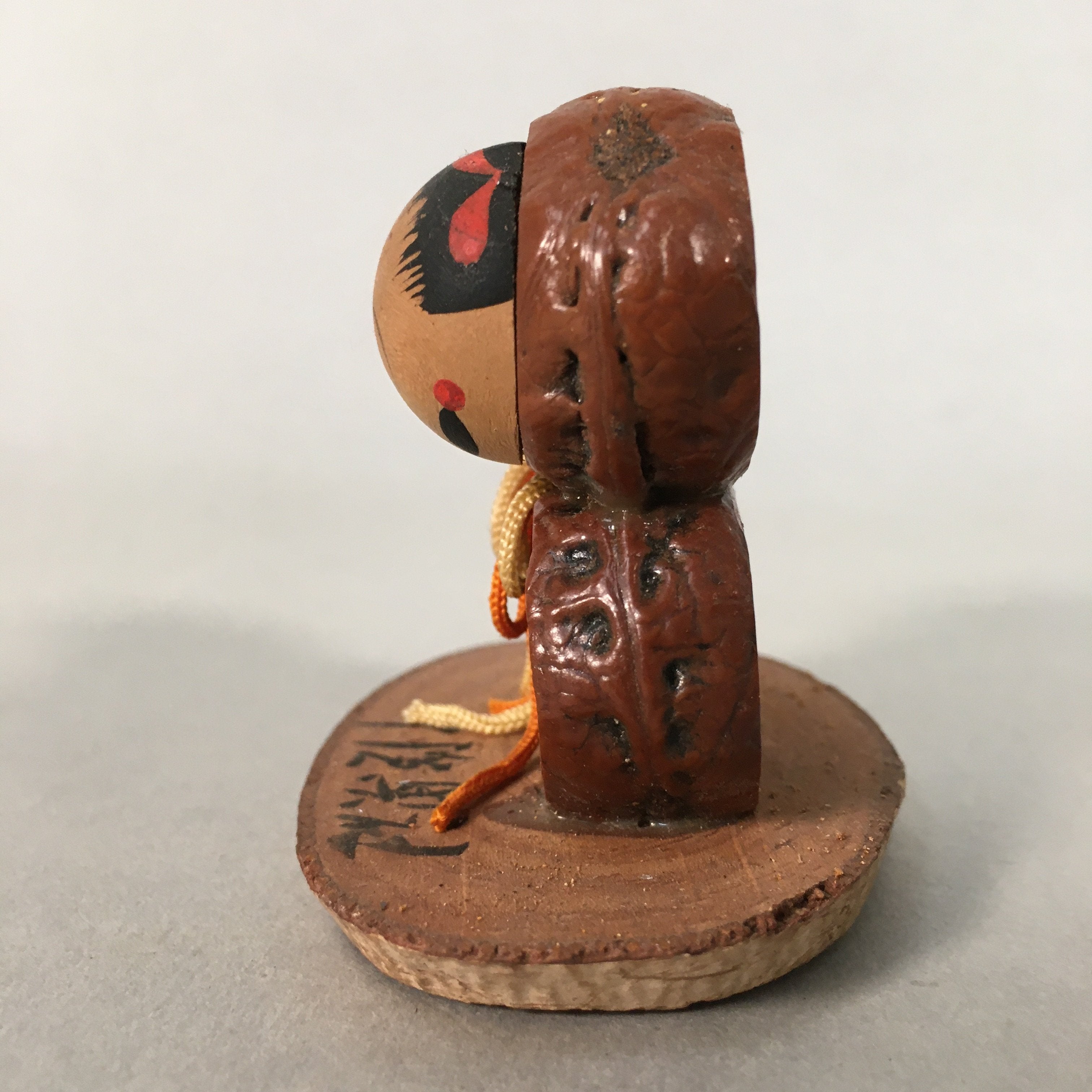 Japanese Kokeshi Doll Vtg Handmade Ornament Kids Face Twins Ningyo KF512