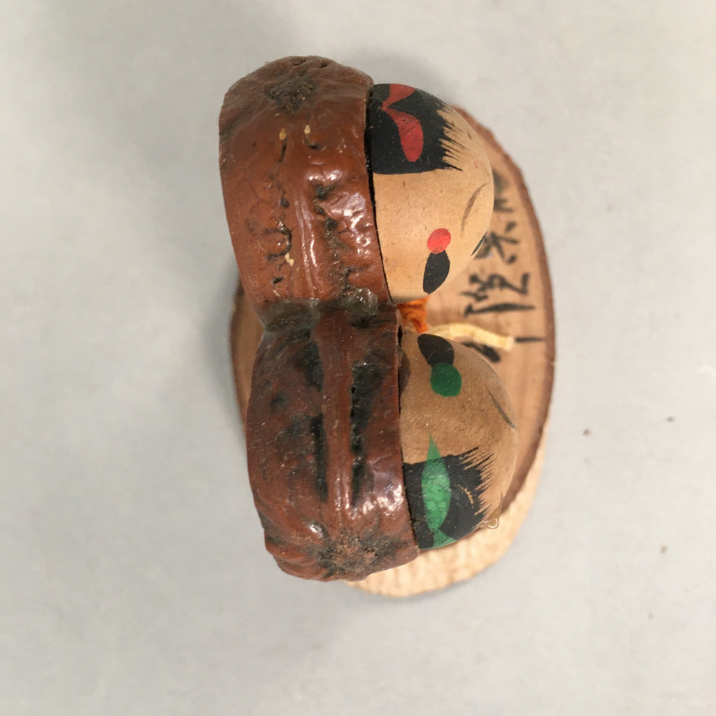 Japanese Kokeshi Doll Vtg Handmade Ornament Kids Face Twins Ningyo KF512