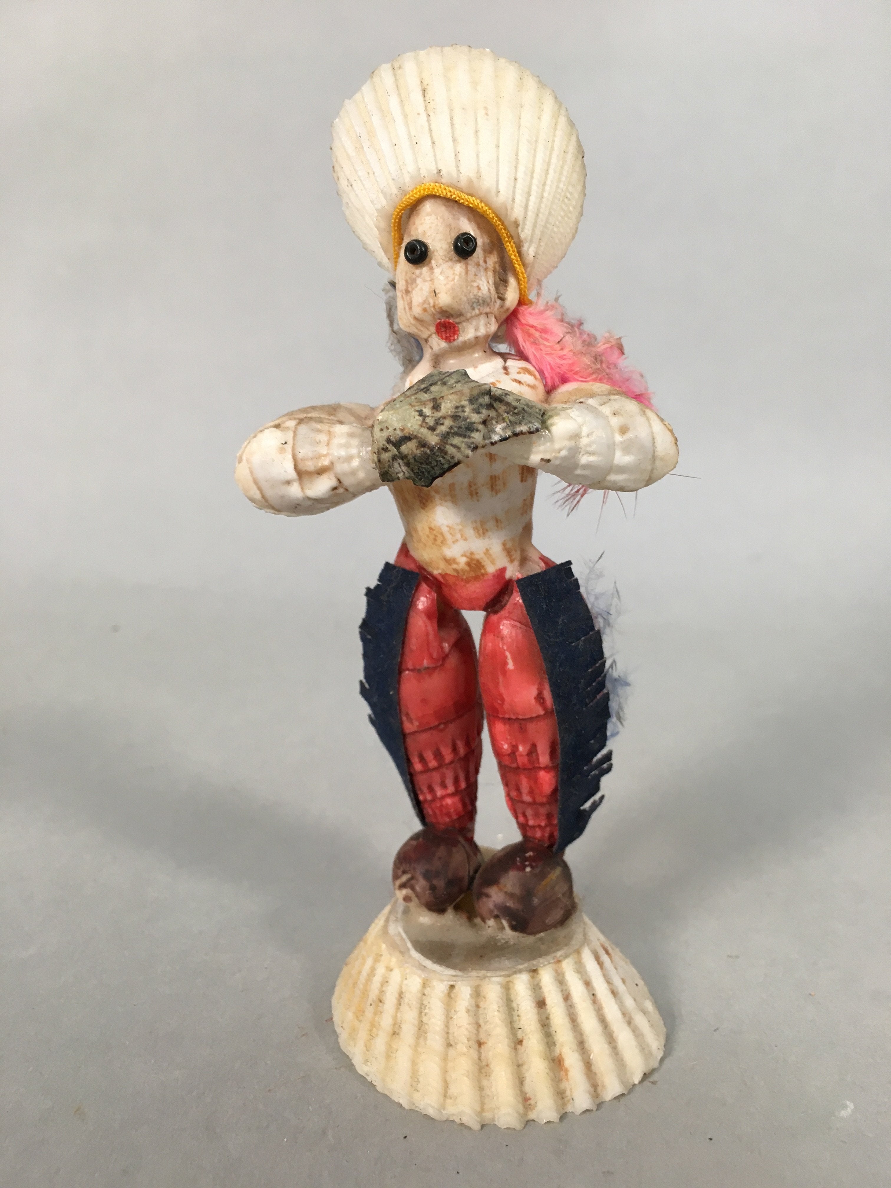Japanese Kokeshi Doll Vtg Handmade Ornament Native Ameican Shell Ningyo KF518