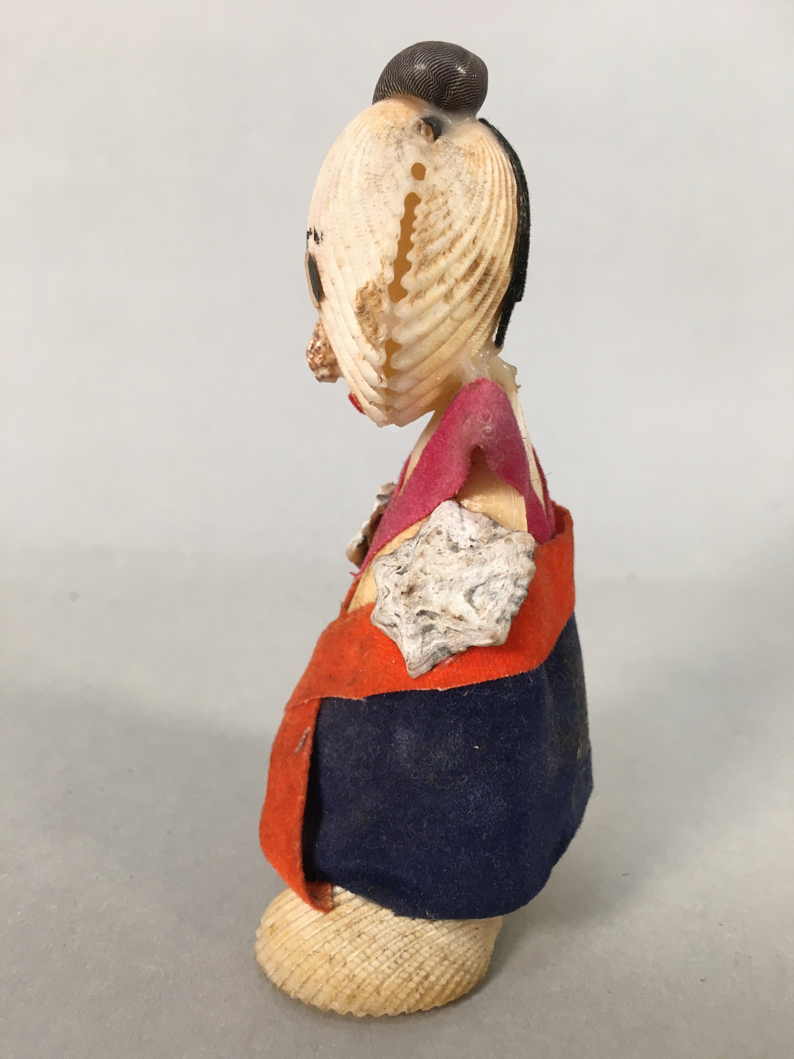 Japanese Kokeshi Doll Vtg Handmade Ornament Shell Samurai Ningyo KF515