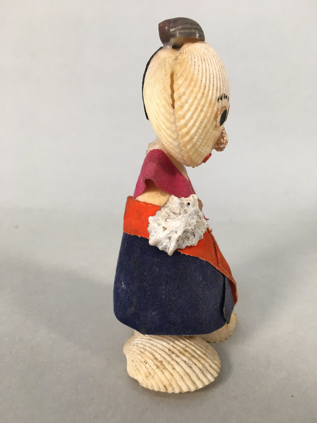 Japanese Kokeshi Doll Vtg Handmade Ornament Shell Samurai Ningyo KF515