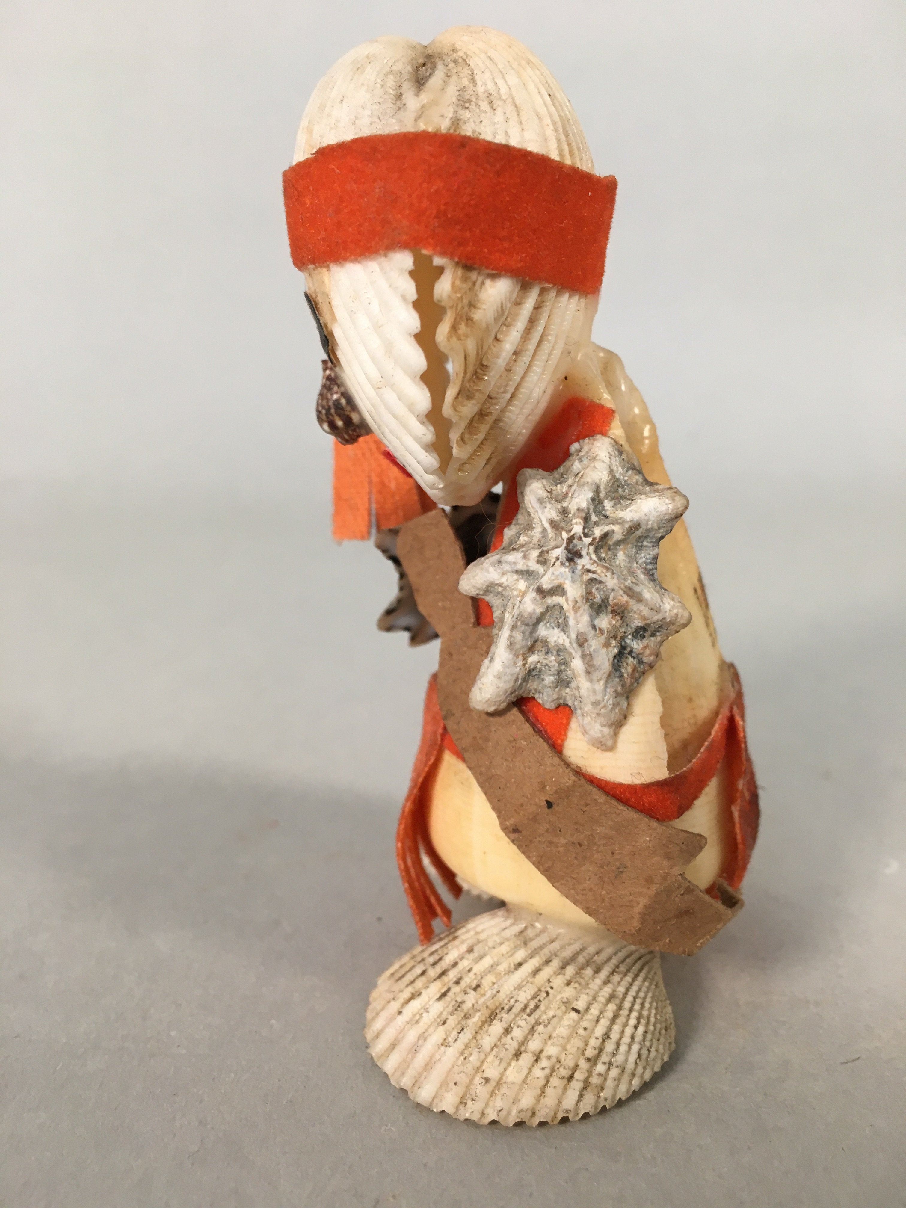 Japanese Kokeshi Doll Vtg Handmade Ornament Shell Samurai Ningyo KF516