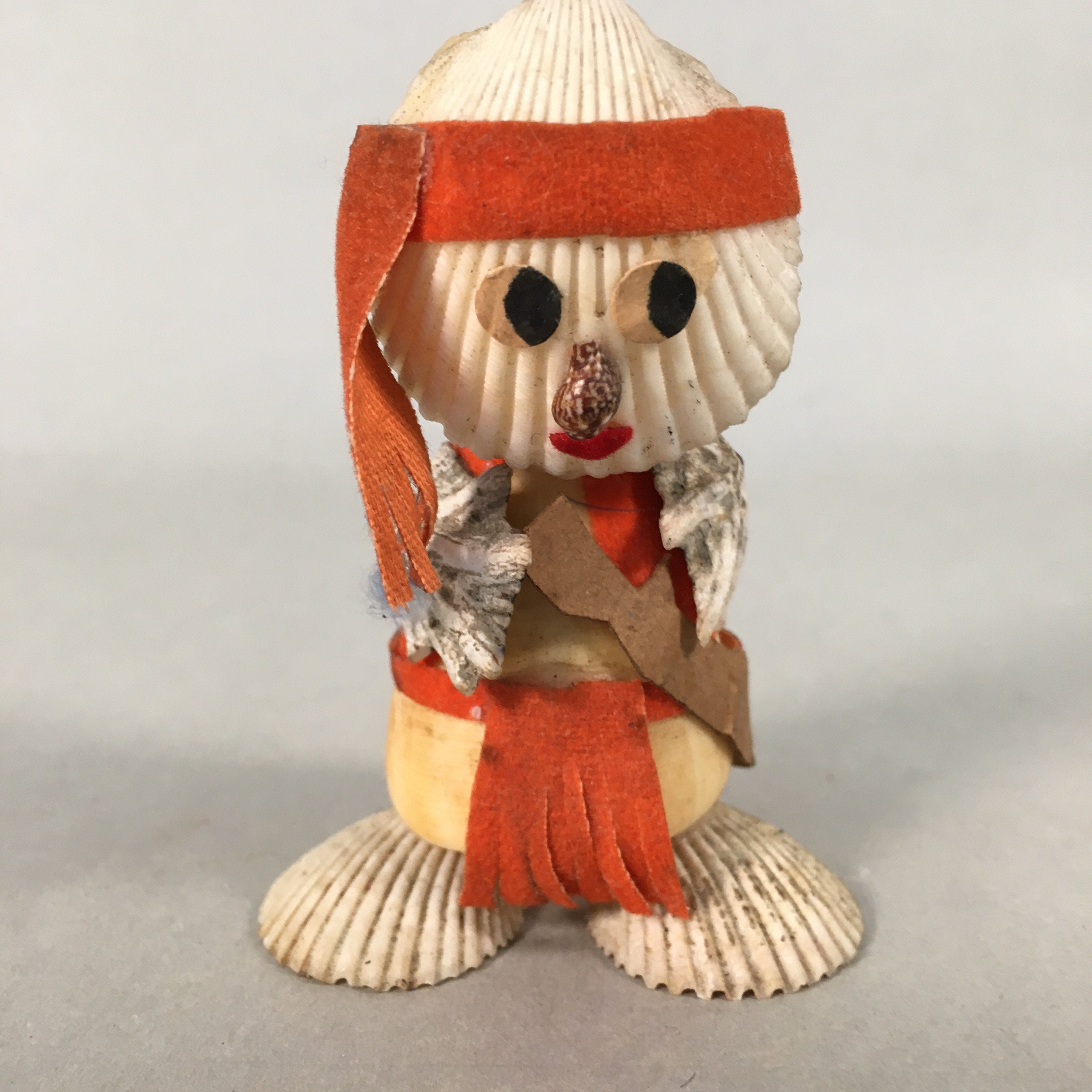 Japanese Kokeshi Doll Vtg Handmade Ornament Shell Samurai Ningyo KF516