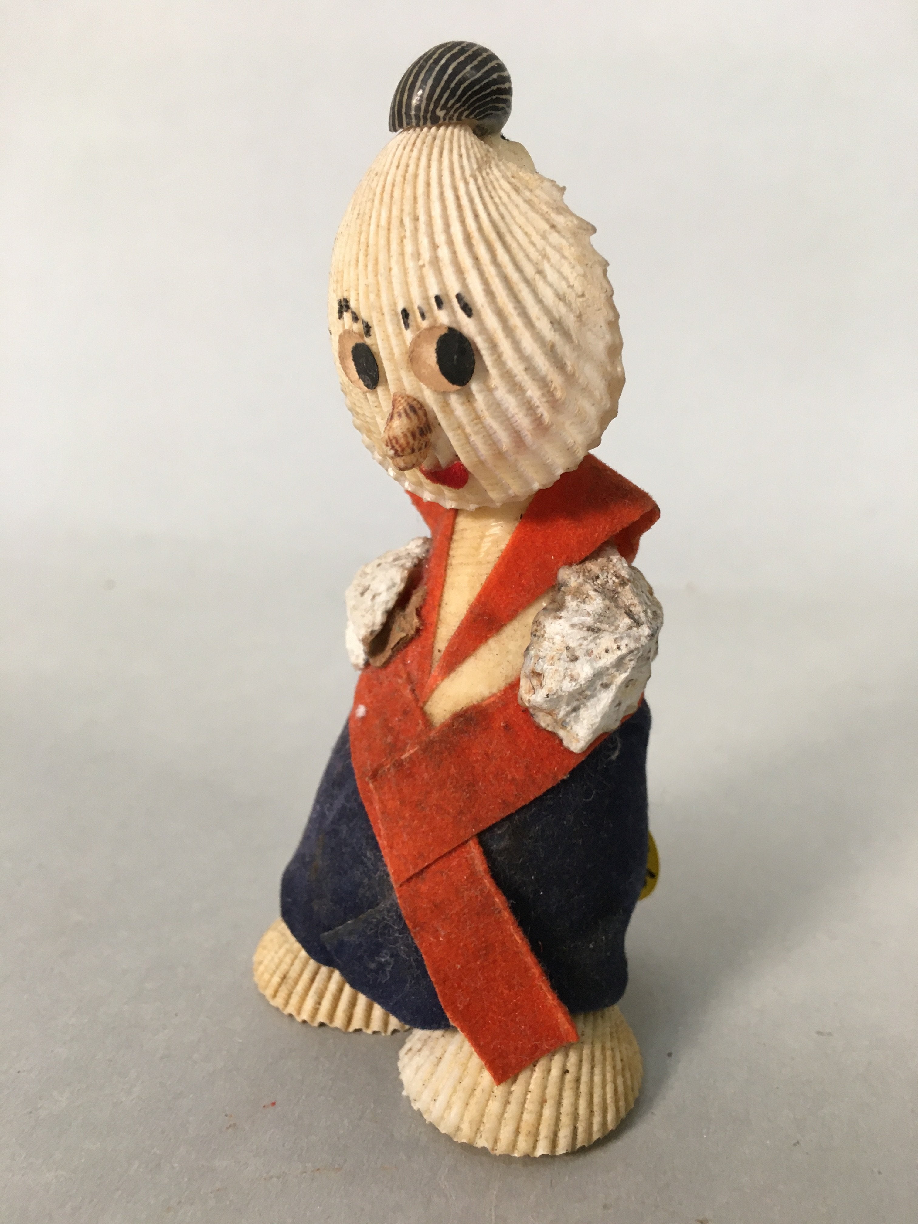 Japanese Kokeshi Doll Vtg Handmade Ornament Shell Samurai Ningyo KF517