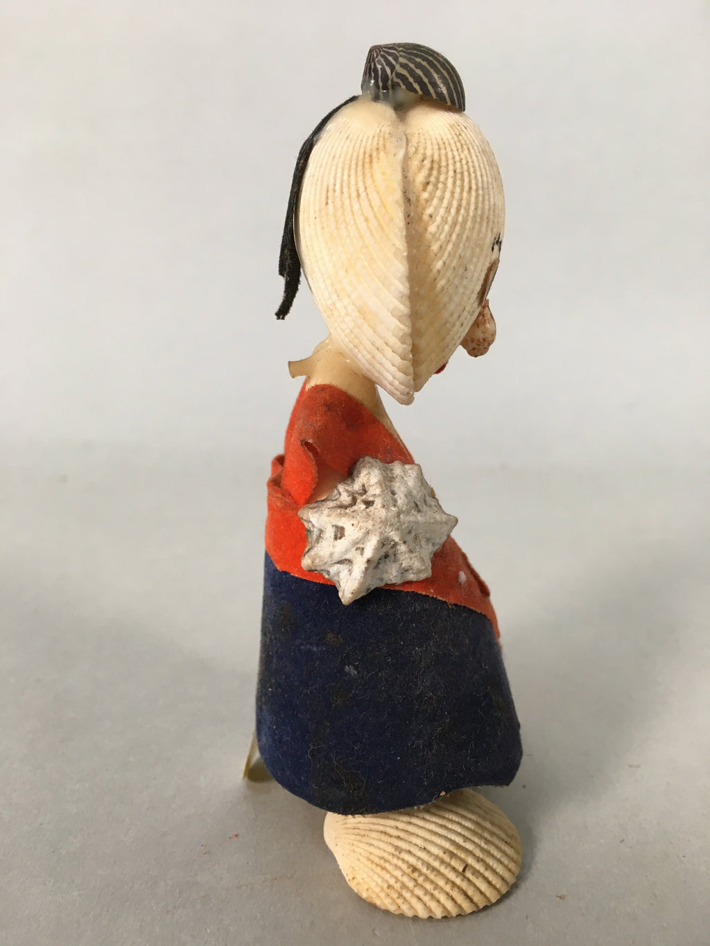 Japanese Kokeshi Doll Vtg Handmade Ornament Shell Samurai Ningyo KF517