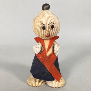 Japanese Kokeshi Doll Vtg Handmade Ornament Shell Samurai Ningyo KF517