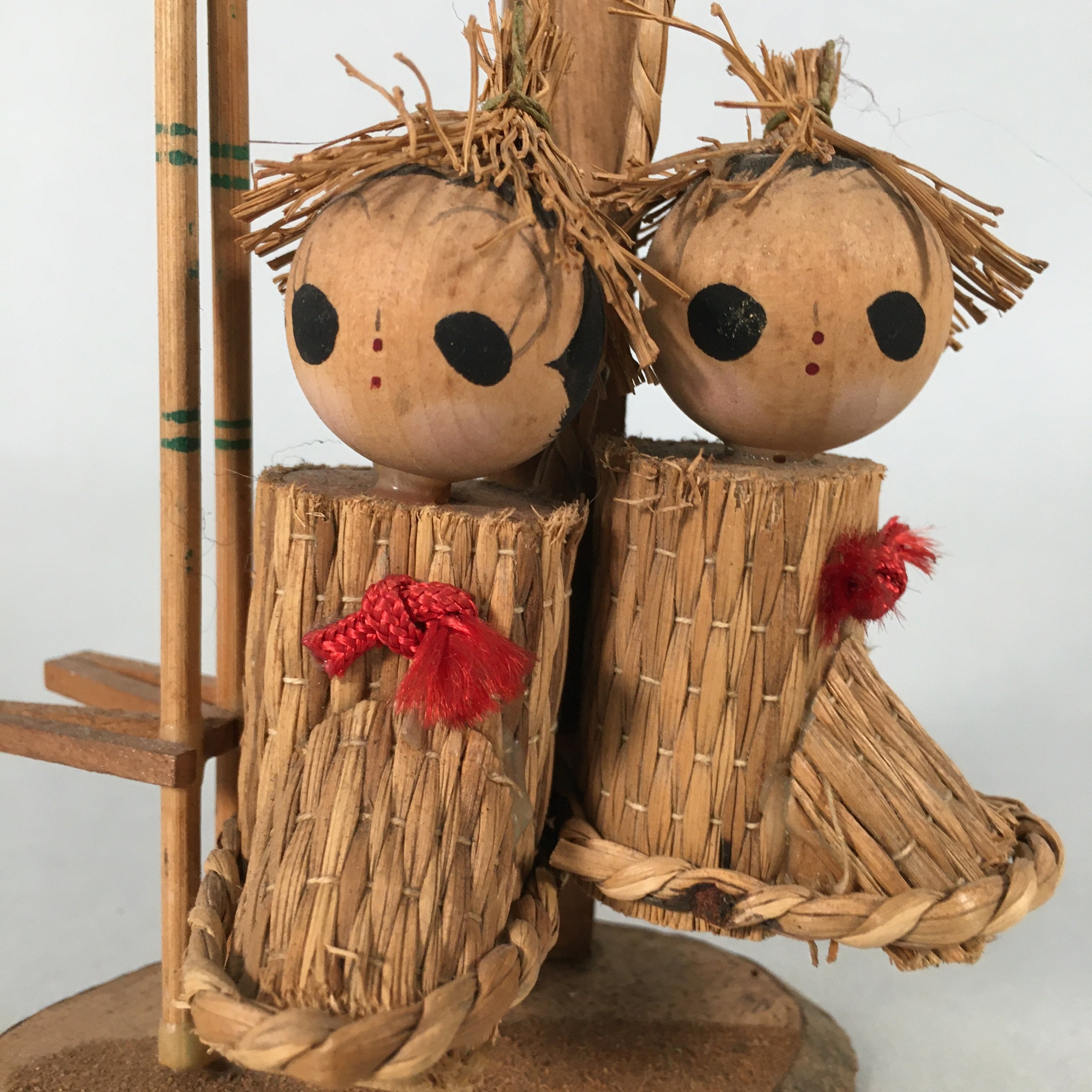 Japanese Kokeshi Doll Vtg Handmade Straw Boots Kids Ningyo KF509