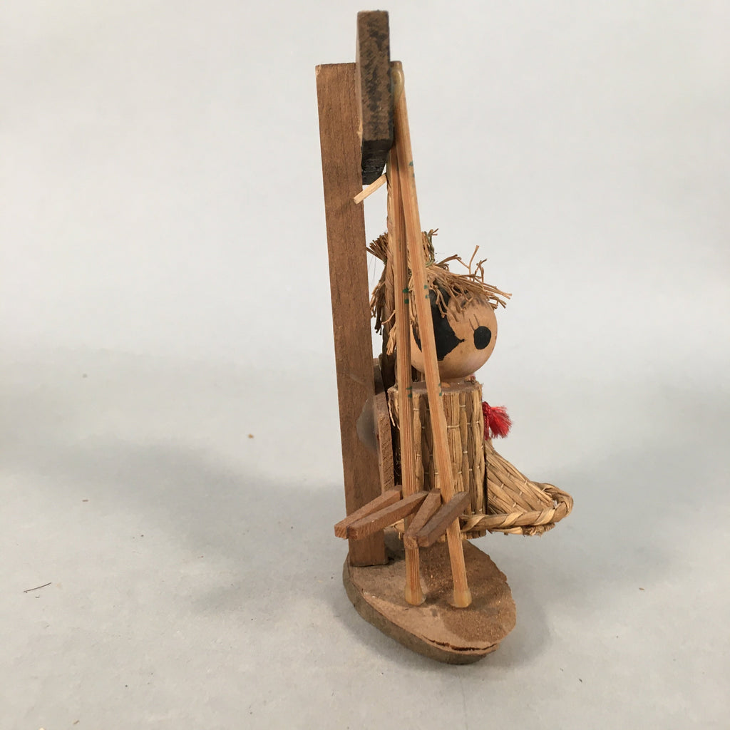 Japanese Kokeshi Doll Vtg Handmade Straw Boots Kids Ningyo KF509