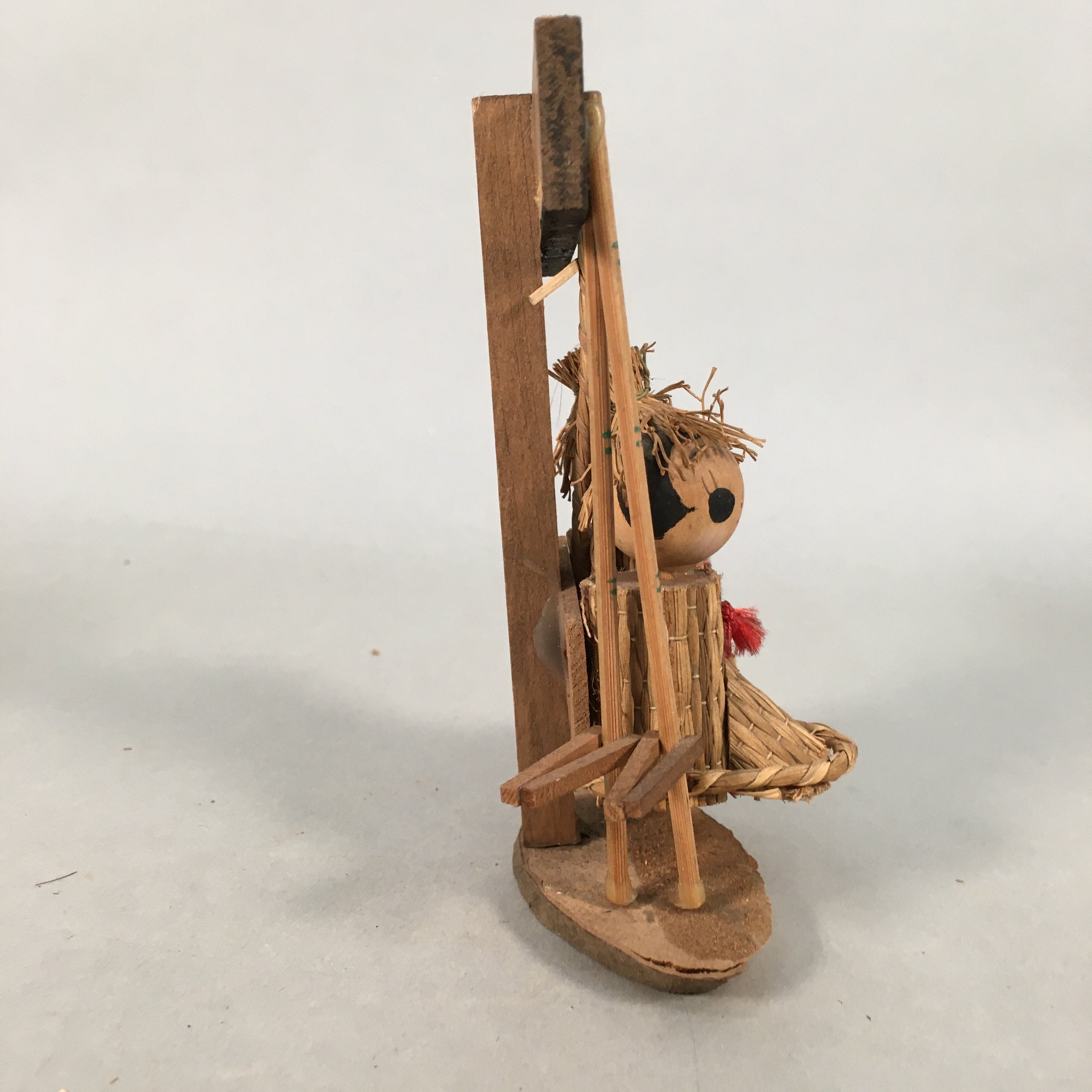 Japanese Kokeshi Doll Vtg Handmade Straw Boots Kids Ningyo KF509