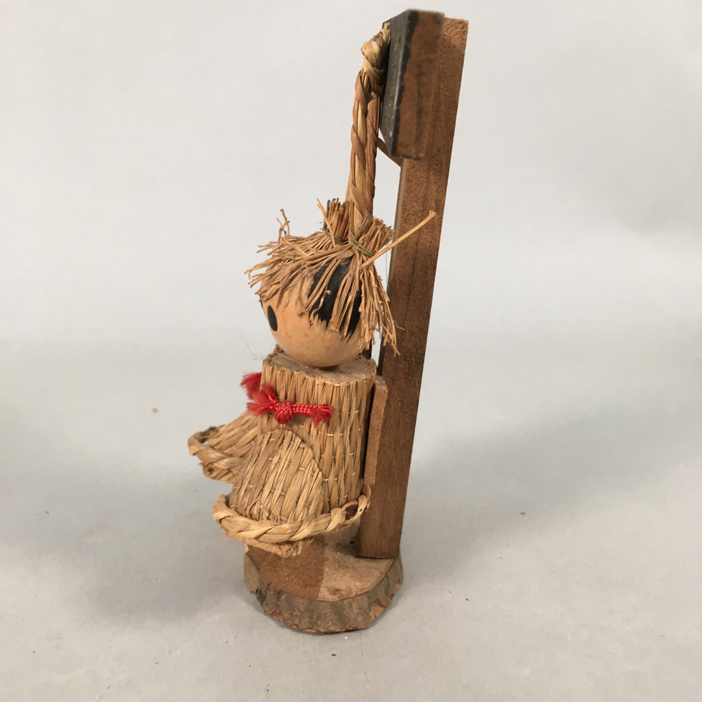 Japanese Kokeshi Doll Vtg Handmade Straw Boots Kids Ningyo KF509