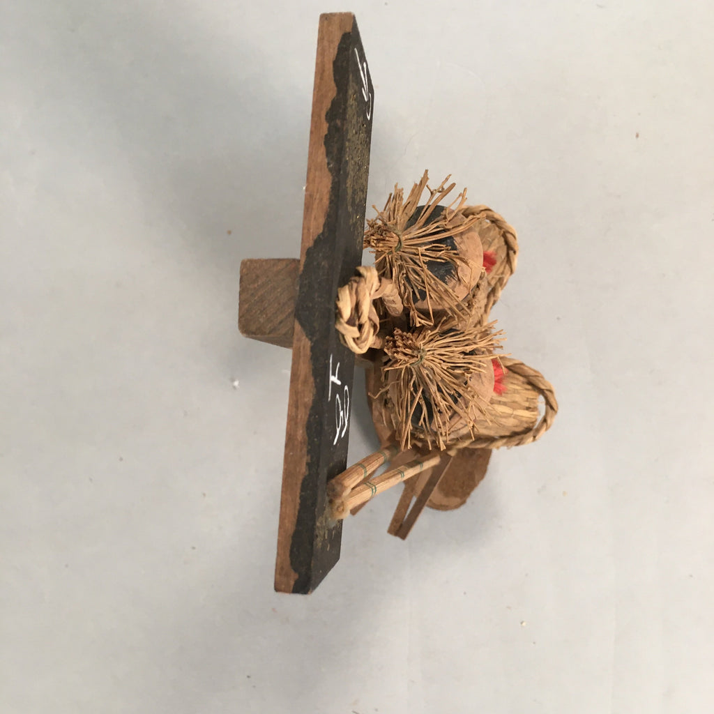 Japanese Kokeshi Doll Vtg Handmade Straw Boots Kids Ningyo KF509
