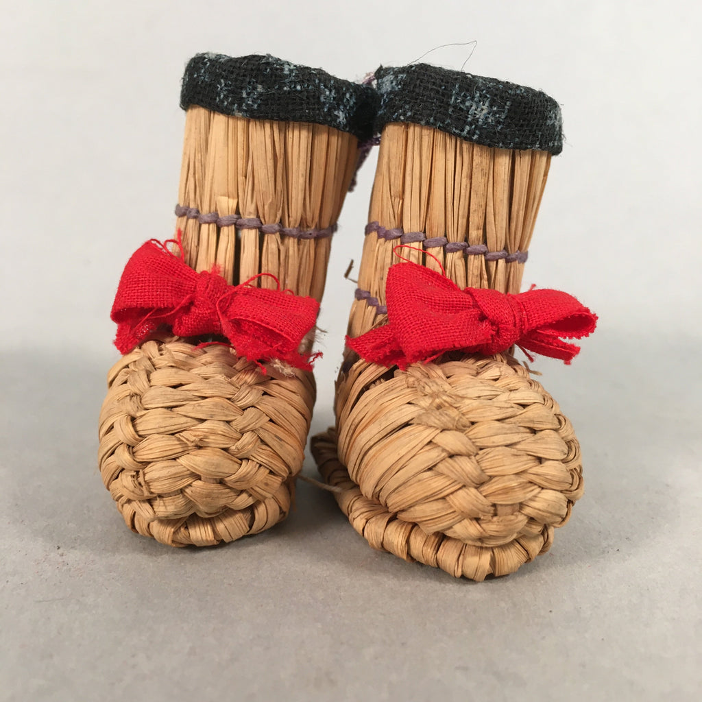 Japanese Kokeshi Doll Vtg Handmade Straw Boots Wara Nagagutsu KF537