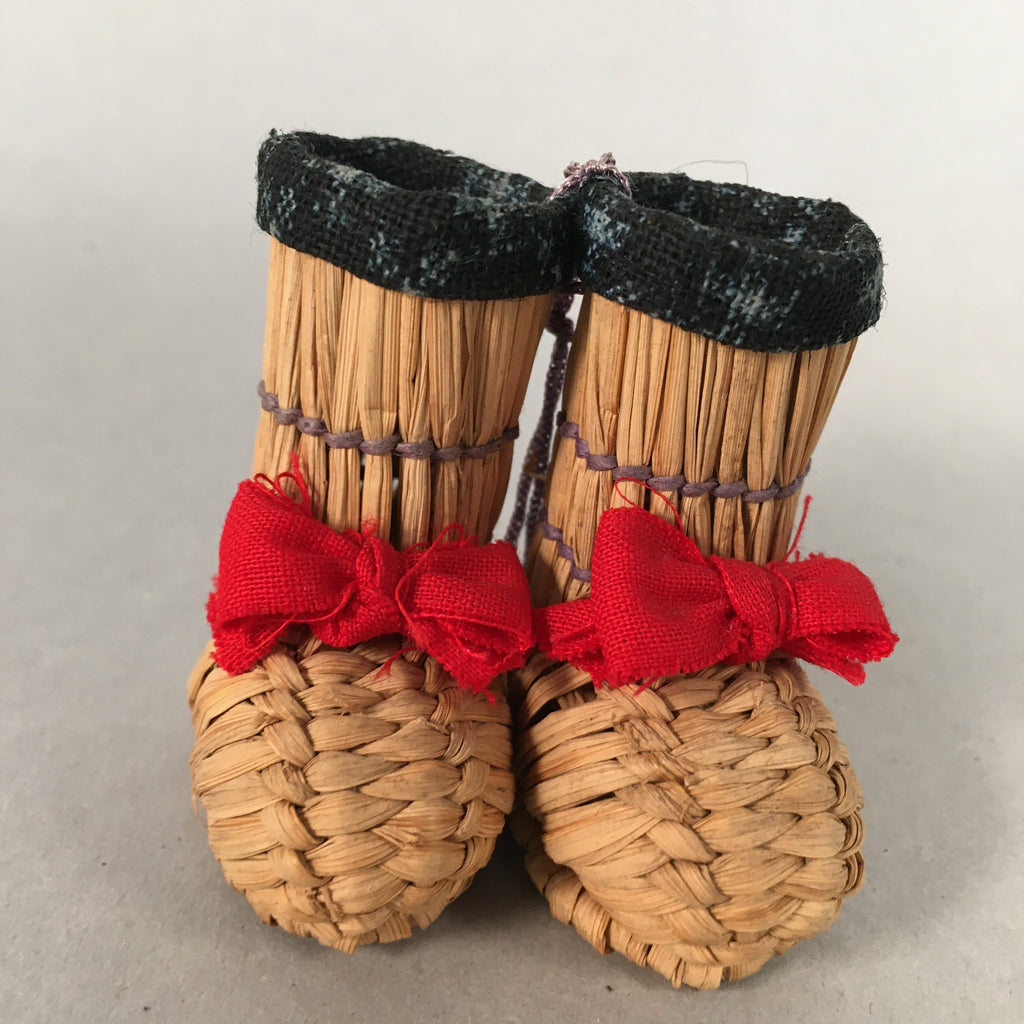 Japanese Kokeshi Doll Vtg Handmade Straw Boots Wara Nagagutsu KF537