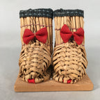 Japanese Kokeshi Doll Vtg Handmade Straw Boots Wara Nagagutsu Red Ribbon KF508