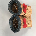 Japanese Kokeshi Doll Vtg Handmade Straw Boots Wara Nagagutsu Red Ribbon KF508