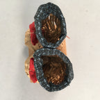 Japanese Kokeshi Doll Vtg Handmade Straw Boots Wara Nagagutsu Red Ribbon KF508