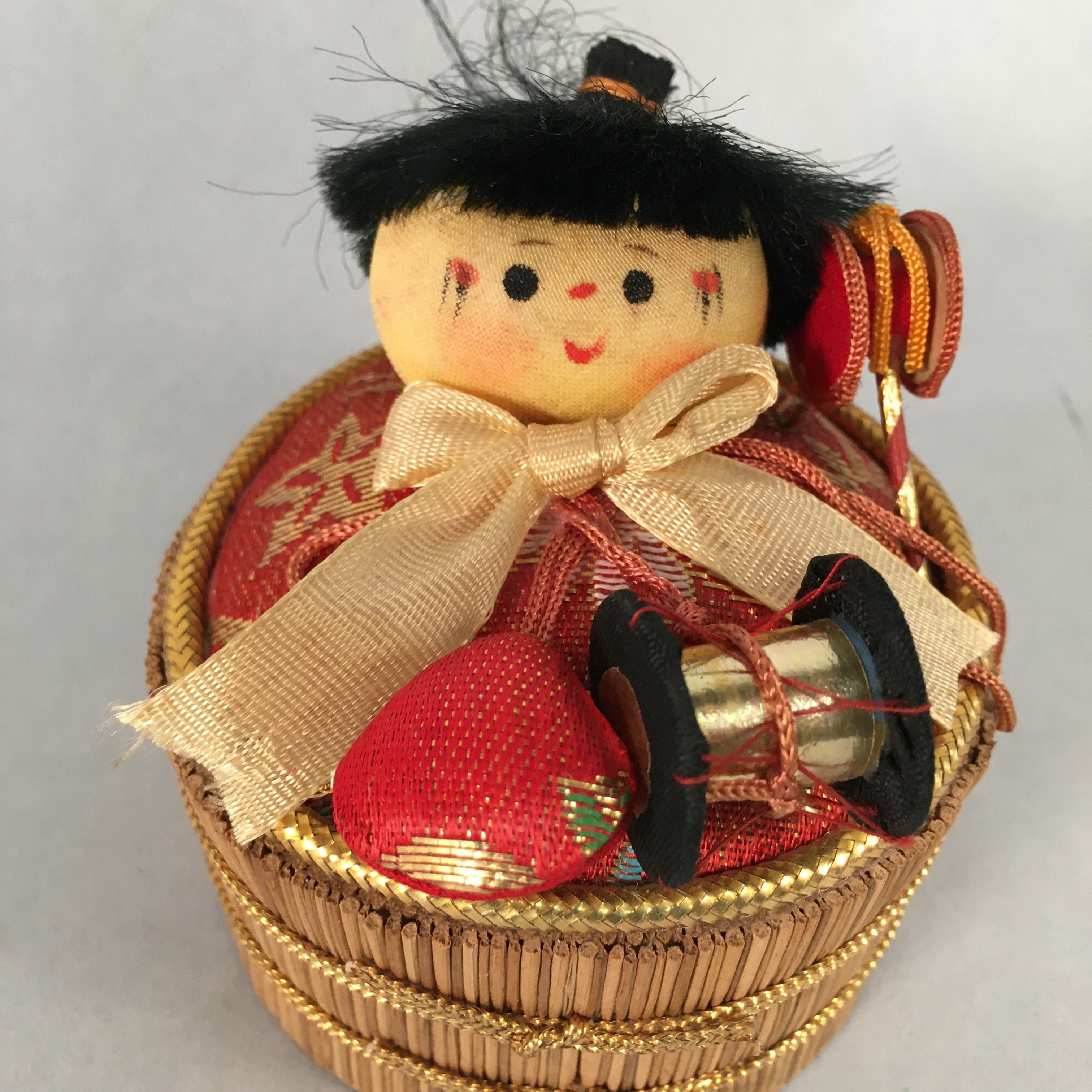 Japanese Kokeshi Doll Vtg Handmade Straw Craft Baby Barrel Red KF536