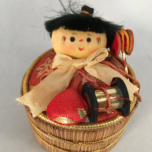 Japanese Kokeshi Doll Vtg Handmade Straw Craft Baby Barrel Red KF536