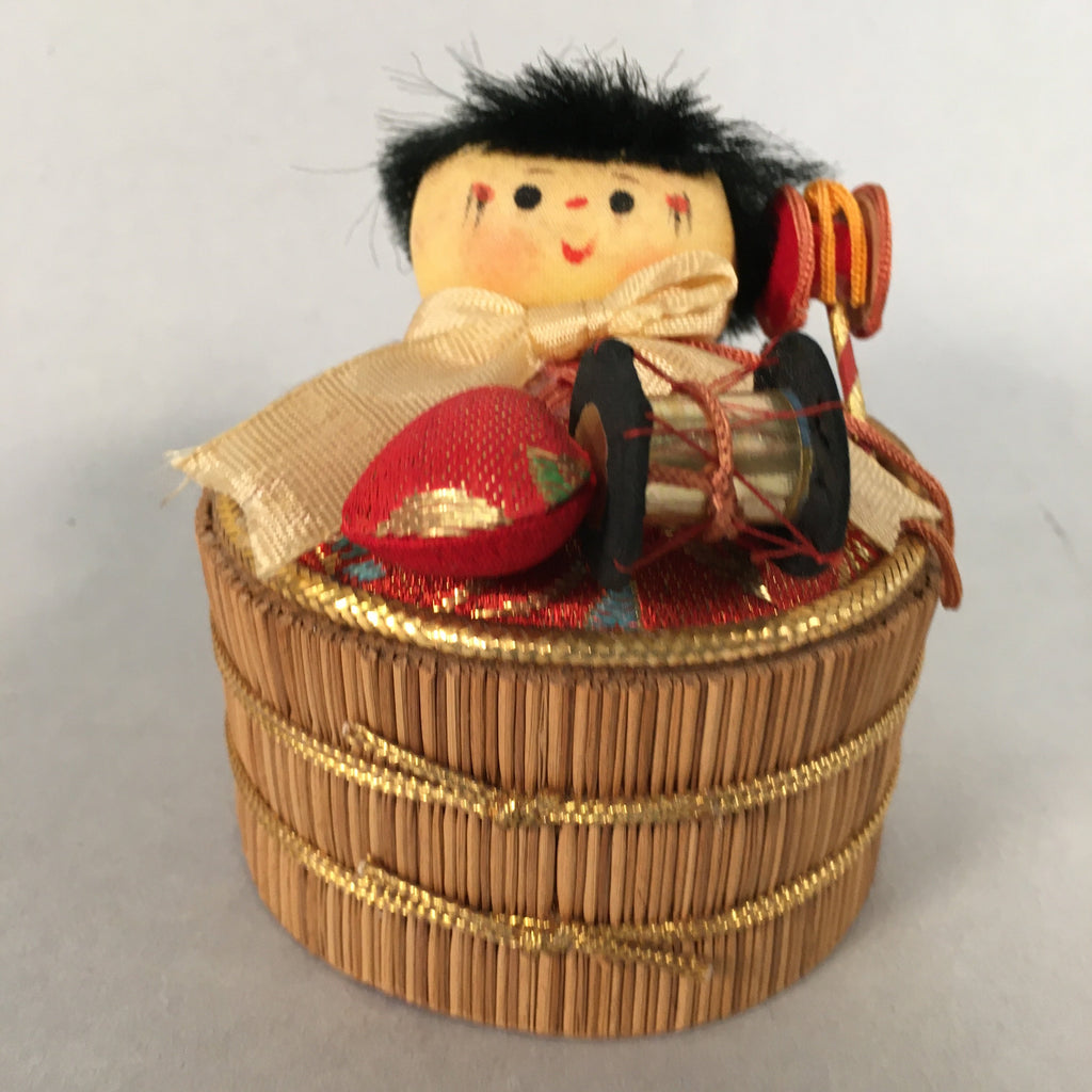 Japanese Kokeshi Doll Vtg Handmade Straw Craft Baby Barrel Red KF536