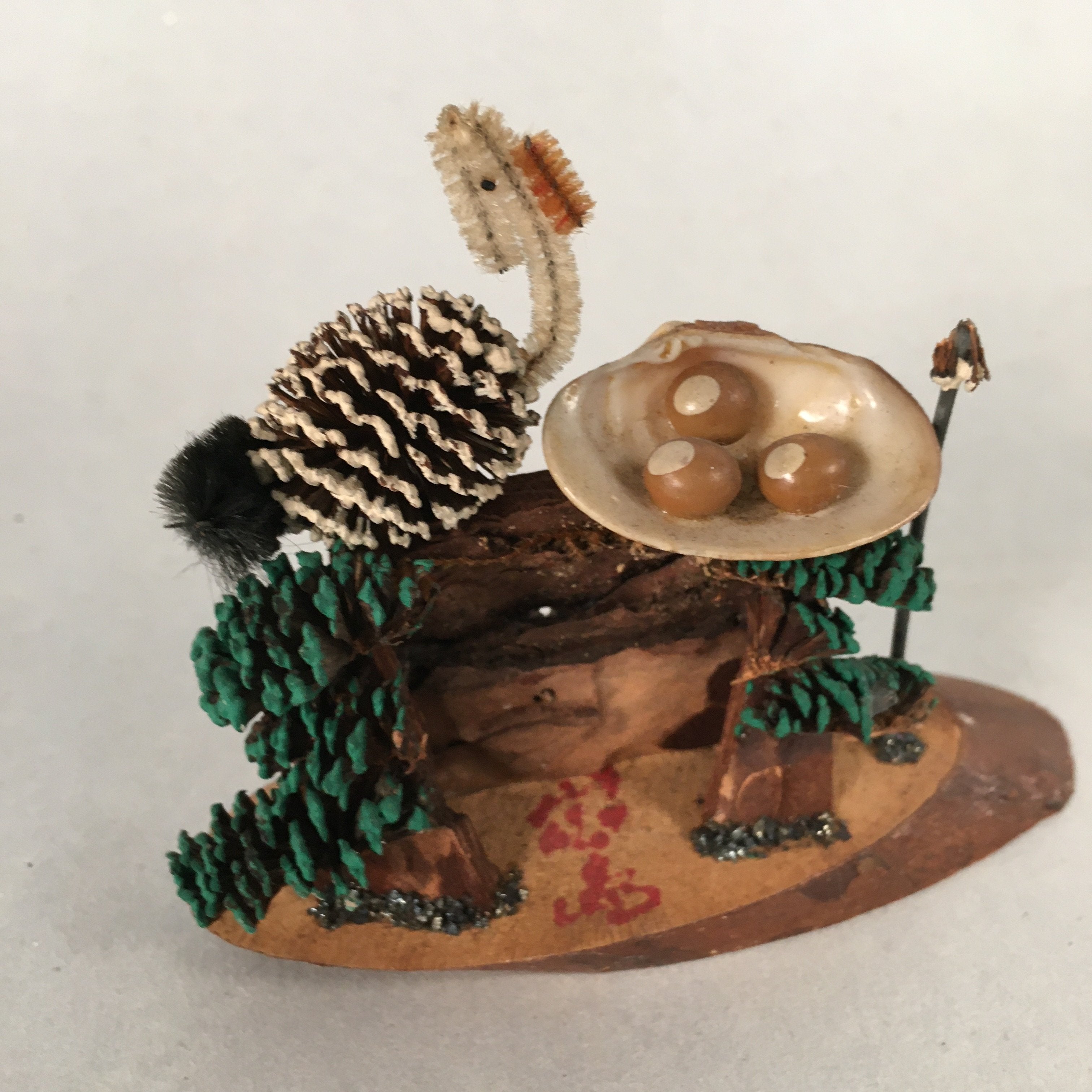 Japanese Kokeshi Doll Vtg Handmade Wood Shell Craft Figurine Bird KF532