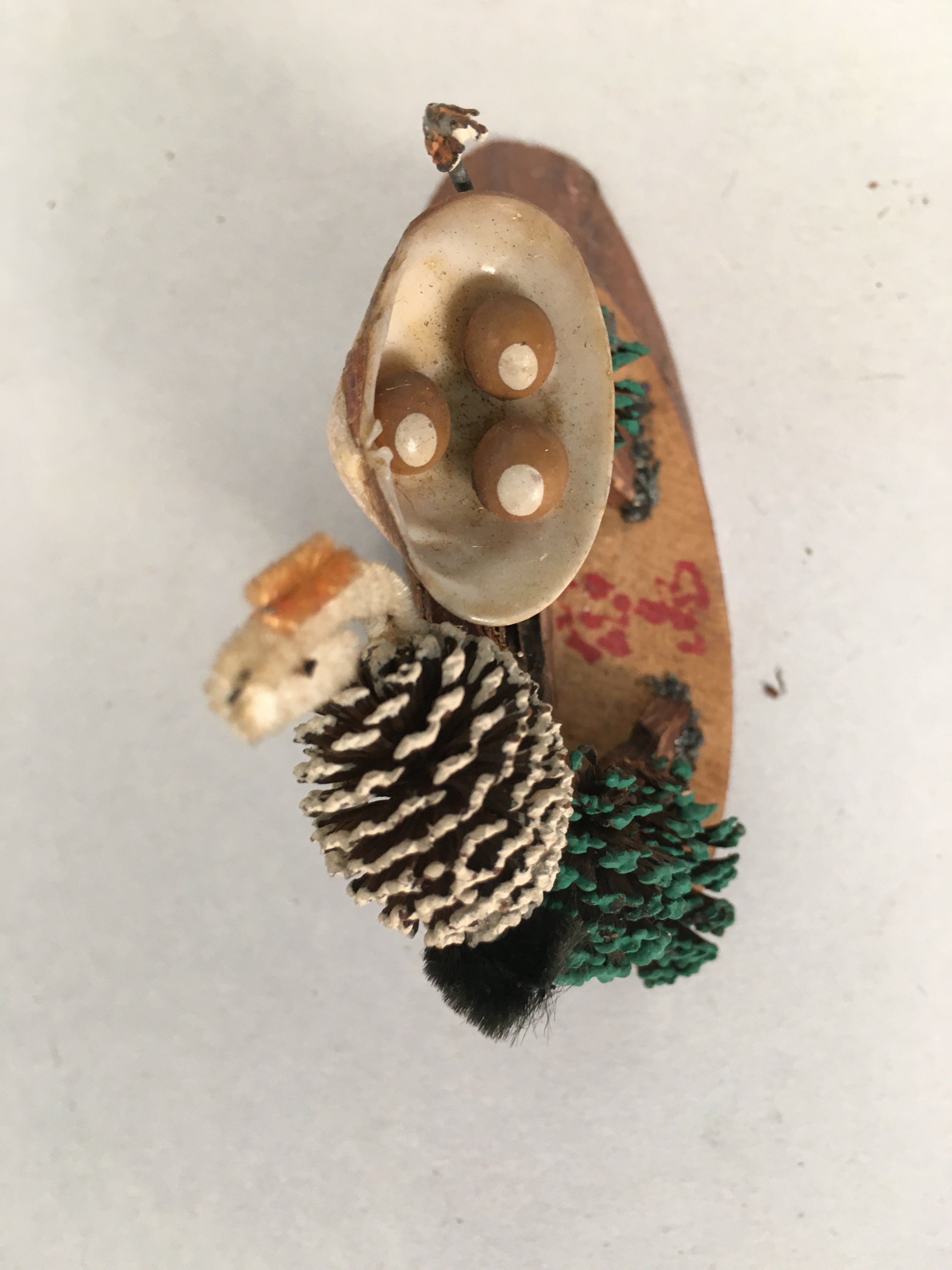 Japanese Kokeshi Doll Vtg Handmade Wood Shell Craft Figurine Bird KF532