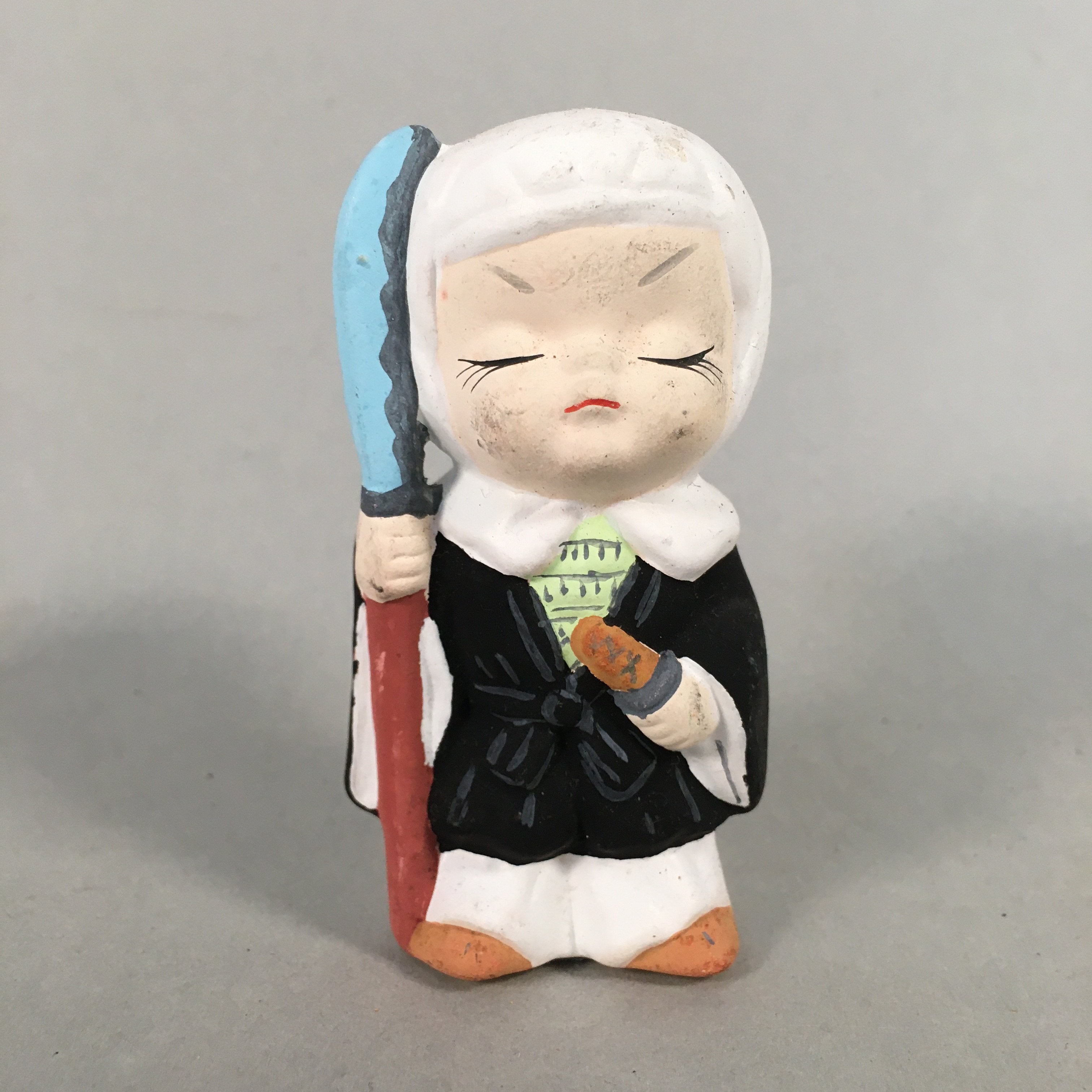 Japanese Kokeshi Doll Vtg Plaster Figurine Musashibo Benkei Okimono KF527