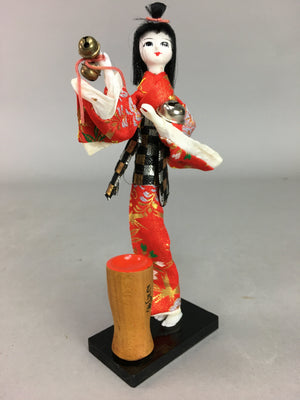Japanese Kokeshi Doll Vtg Plaster Figurine Red Kimono Girl Bell Millet KF292