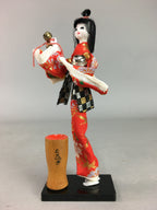 Japanese Kokeshi Doll Vtg Plaster Figurine Red Kimono Girl Bell Millet KF292