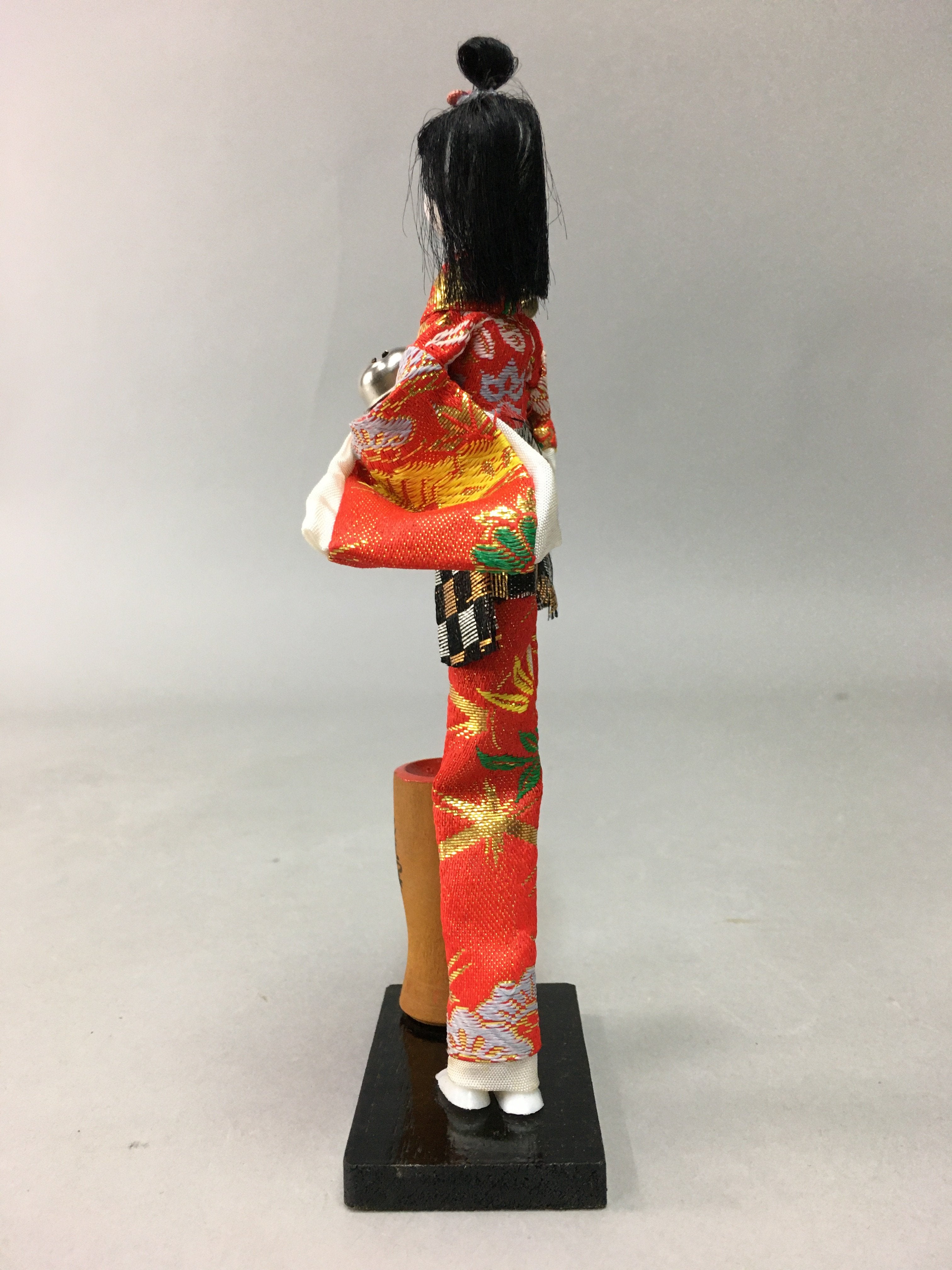 Japanese Kokeshi Doll Vtg Plaster Figurine Red Kimono Girl Bell Millet KF292