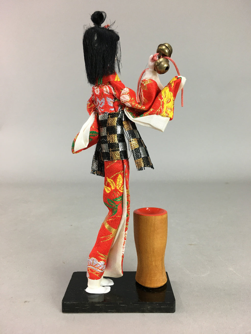 Japanese Kokeshi Doll Vtg Plaster Figurine Red Kimono Girl Bell Millet KF292
