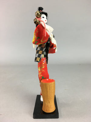 Japanese Kokeshi Doll Vtg Plaster Figurine Red Kimono Girl Bell Millet KF292