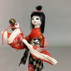 Japanese Kokeshi Doll Vtg Plaster Figurine Red Kimono Girl Bell Millet KF292