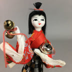 Japanese Kokeshi Doll Vtg Plaster Figurine Red Kimono Girl Bell Millet KF292