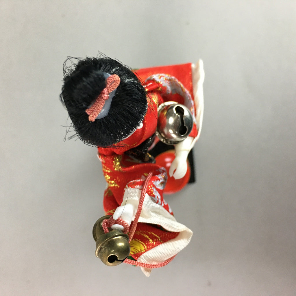 Japanese Kokeshi Doll Vtg Plaster Figurine Red Kimono Girl Bell Millet KF292