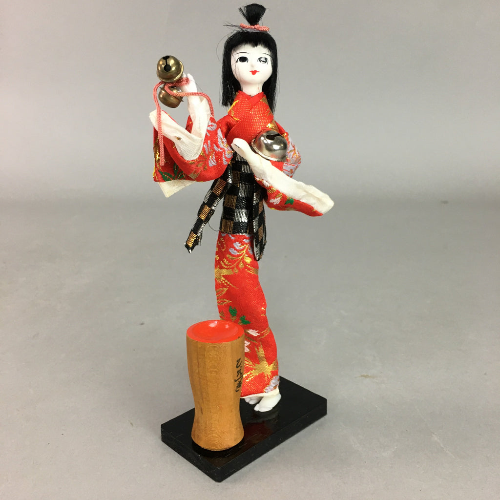 Japanese Kokeshi Doll Vtg Plaster Figurine Red Kimono Girl Bell Millet KF292