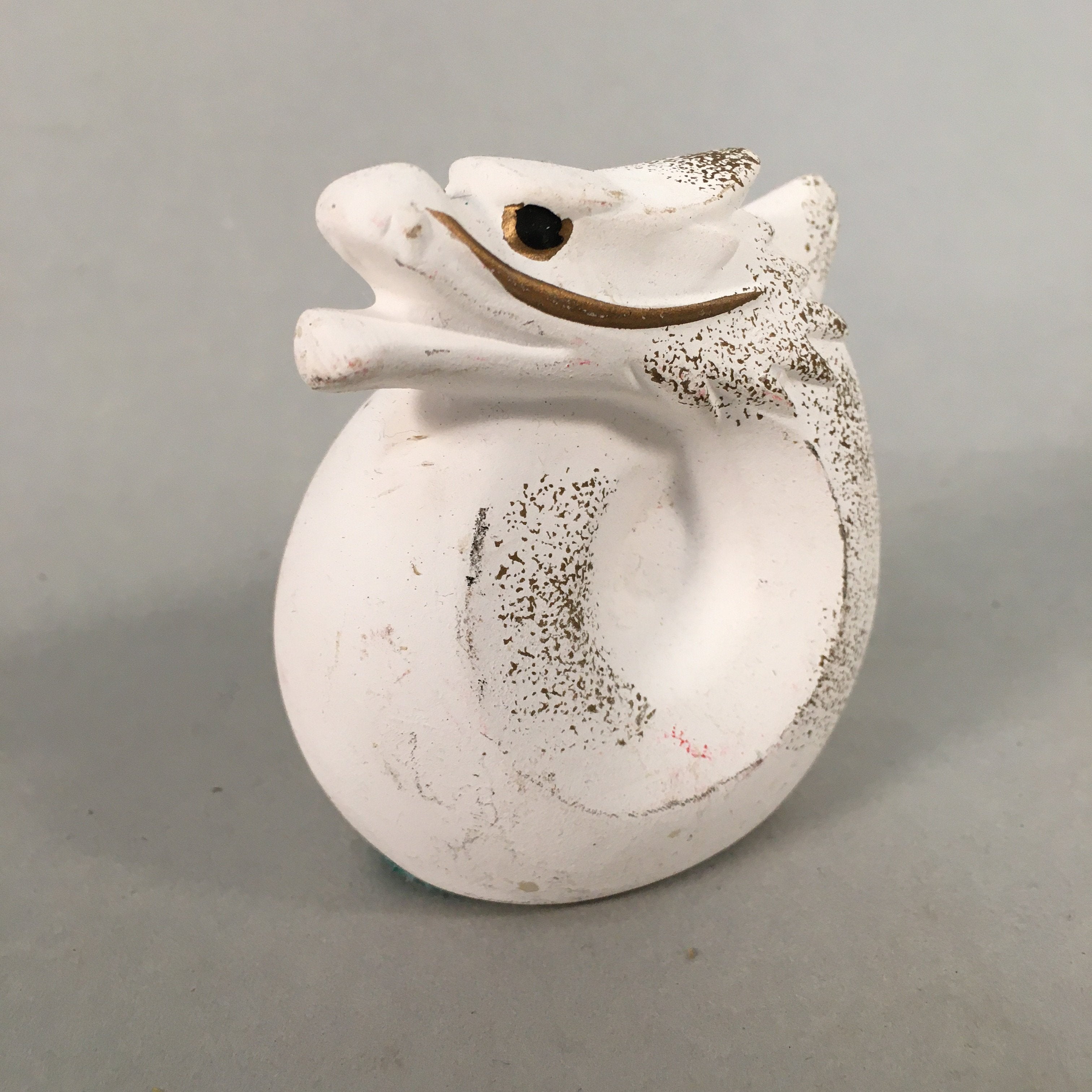 Japanese Kokeshi Doll Vtg Plaster Figurine Zodiac Dragon Okimono White KF529