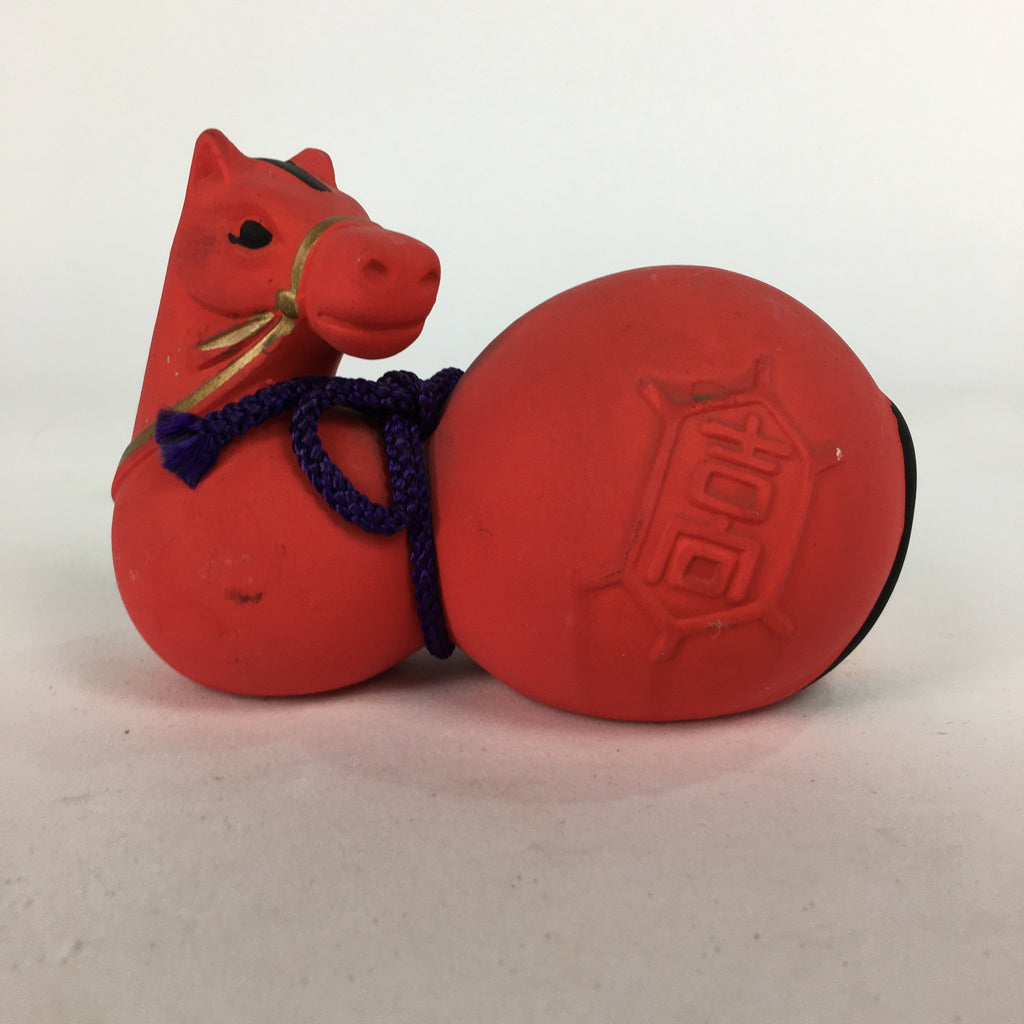 Japanese Kokeshi Doll Vtg Plaster Figurine Zodiac Horse Okimono Red KF558